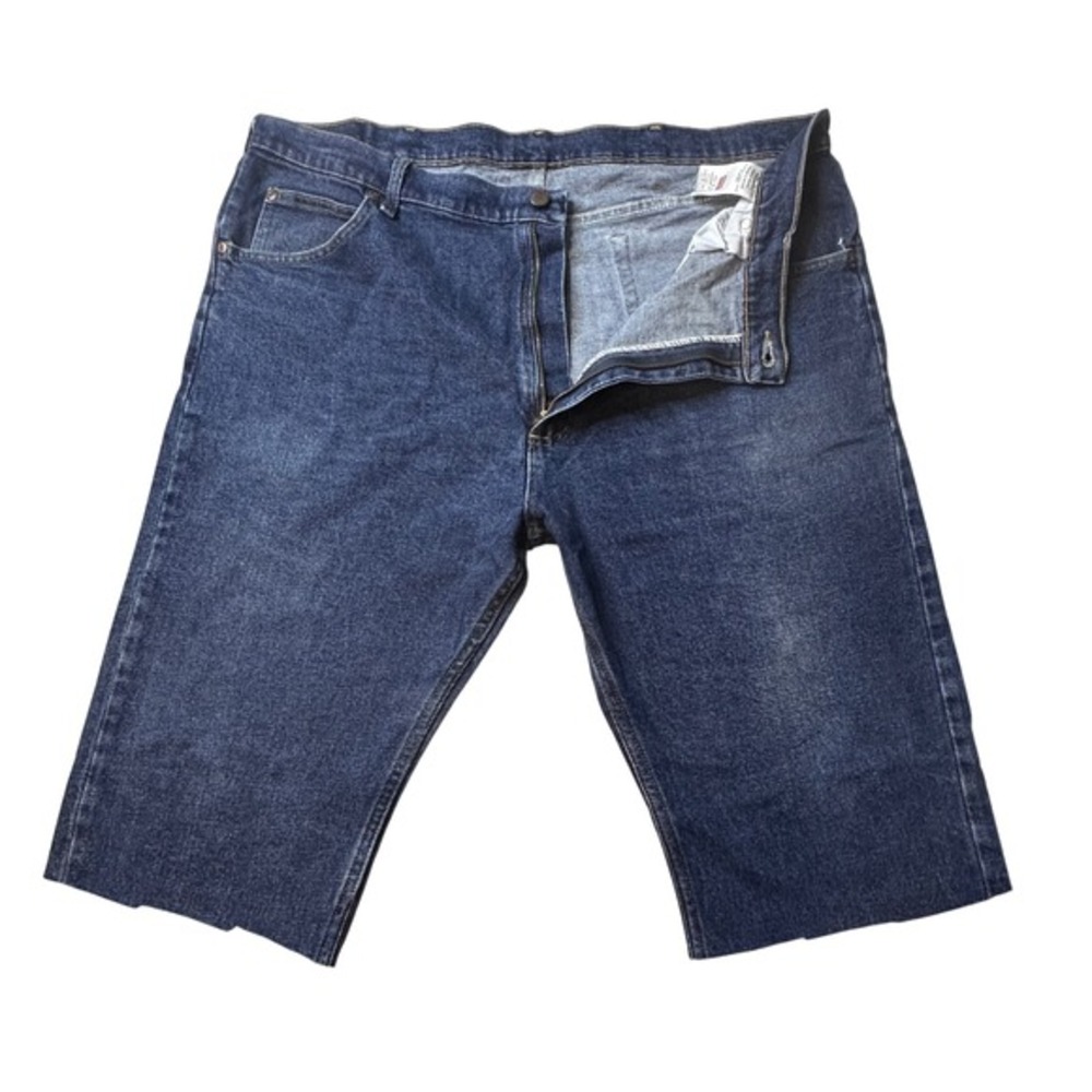 Wrangler Denim Shorts Mens 40 Blue Cut Off Raw Hem Stretch 5-Pocket Casual